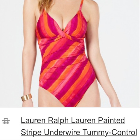 SOLD*** Ralph Lauren Painted Stripe Underwire Tummy-Control Swimsuit - Picture 3 of 10